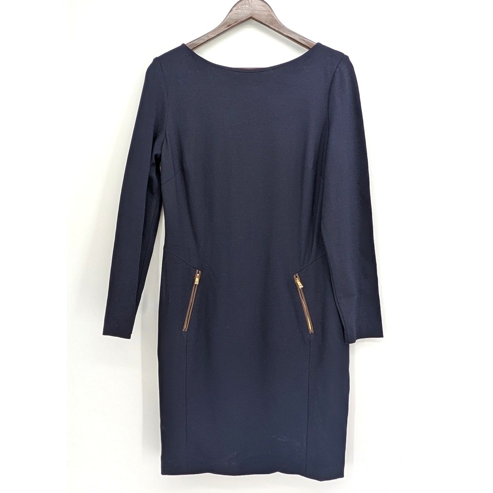 NWOT Lauren Ralph Lauren Navy Ponte Dress Lamb Leather Elbow Patches Size 12